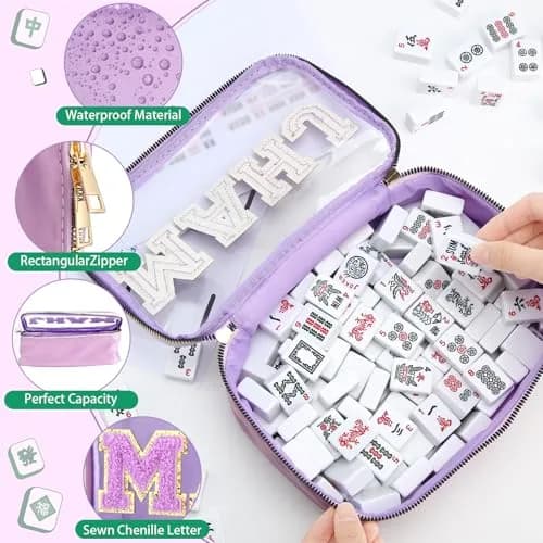 SilTriangle Mahjong Bag Waterproof Purple Mahj | Clear PVC, 8.66x5.52x3.15 inches, holds 166 tiles thumbnail 3
