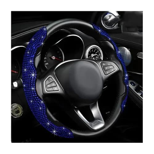 BWBWND Blue 2 PCS Steering Wheel Cover with Crystal Rhinestones | Fits 14-15.6 Inch Diameter Wheels thumbnail 1