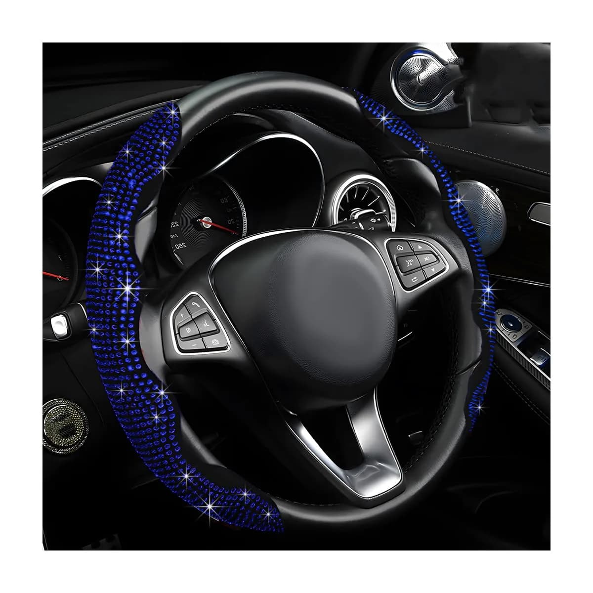 BWBWND Blue 2 PCS Steering Wheel Cover with Crystal Rhinestones | Fits 14-15.6 Inch Diameter Wheels - main product image