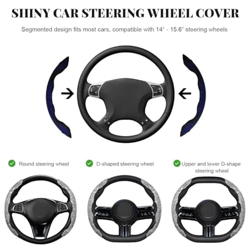 BWBWND Blue 2 PCS Steering Wheel Cover with Crystal Rhinestones | Fits 14-15.6 Inch Diameter Wheels thumbnail 2