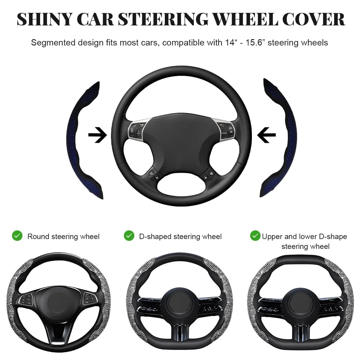 BWBWND Blue 2 PCS Steering Wheel Cover with Crystal Rhinestones | Fits 14-15.6 Inch Diameter Wheels - view 2