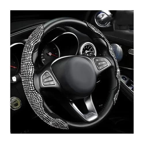 BWBWND White 2-Piece Segmented Steering Wheel Cover with Crystal Rhinestones | Fits 14-15.6 Inch Wheels thumbnail 1