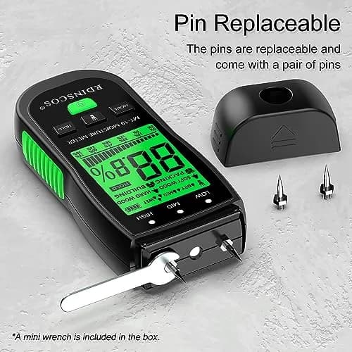 RDINSCOS Pin Type Moisture Meter with Replaceable Pins, Digital LCD Display, 3 AAA Batteries Included (Black/Green) thumbnail 6