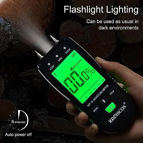 RDINSCOS Pin Type Moisture Meter with Replaceable Pins, Digital LCD Display, 3 AAA Batteries Included (Black/Green) thumbnail 7