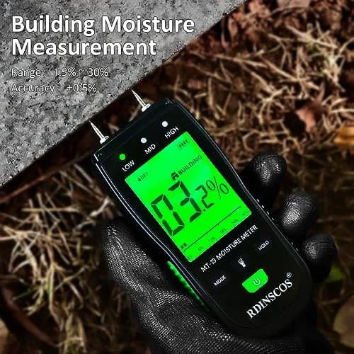 RDINSCOS Pin Type Moisture Meter with Replaceable Pins, Digital LCD Display, 3 AAA Batteries Included (Black/Green) thumbnail 8