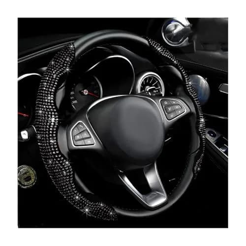 BWBWND Segmented Steering Wheel Cover with Crystal Rhinestones, 2-Pack Black 35.5 cm (14 to 15.6 inches) | Sparkly Non-Slip Car Accessory thumbnail 1