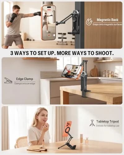 OMOTON TP02 Magnetic Phone Tripod for MagSafe, 360° Pivot, Clamp & Stand | Compact & Versatile thumbnail 2