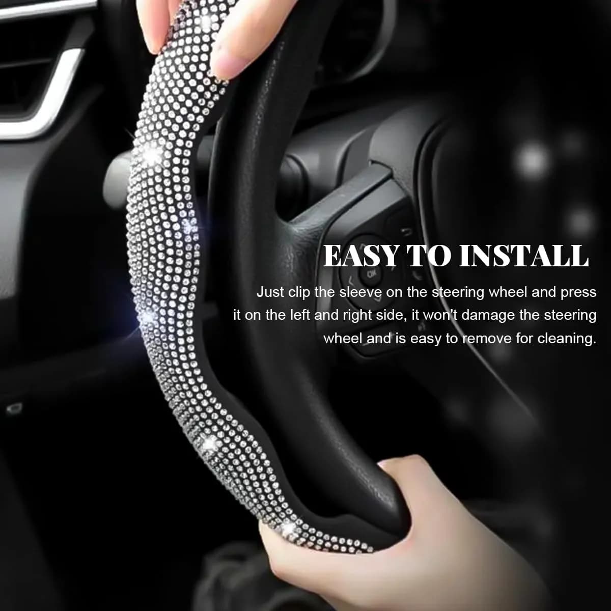 BWBWND Pink 2 PCS Steering Wheel Cover with Crystal Rhinestones | Universal Fit for 14-15.6 Inch Wheels - view 5