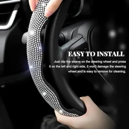 BWBWND Pink 2 PCS Steering Wheel Cover with Crystal Rhinestones | Universal Fit for 14-15.6 Inch Wheels thumbnail 5
