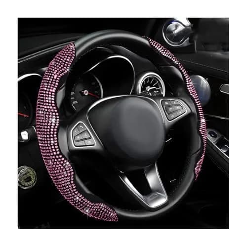 BWBWND Pink 2 PCS Steering Wheel Cover with Crystal Rhinestones | Universal Fit for 14-15.6 Inch Wheels thumbnail 1