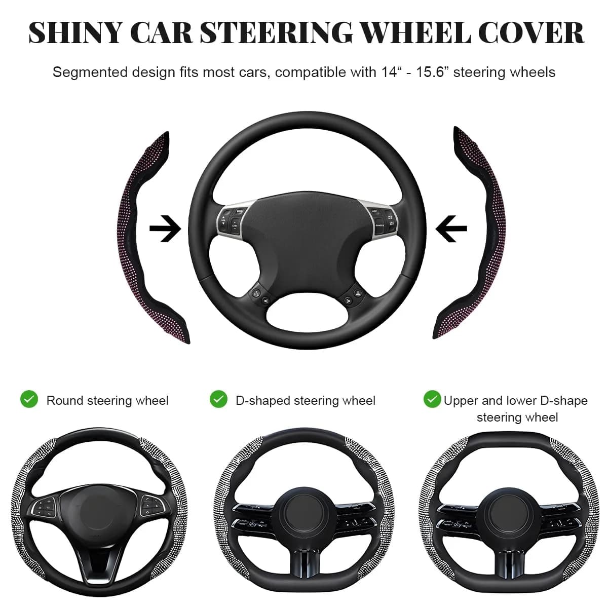 BWBWND Pink 2 PCS Steering Wheel Cover with Crystal Rhinestones | Universal Fit for 14-15.6 Inch Wheels - view 2