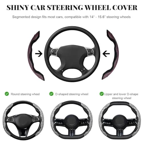 BWBWND Pink 2 PCS Steering Wheel Cover with Crystal Rhinestones | Universal Fit for 14-15.6 Inch Wheels thumbnail 2