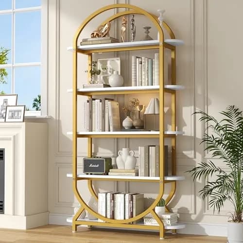 Semoic Tall Bookshelf Arched Bookcase 5-Tier | Industrial Modern Open Display Shelf for Living Room & Home Office thumbnail 1