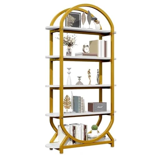 Semoic Tall Bookshelf Arched Bookcase 5-Tier | Industrial Modern Open Display Shelf for Living Room & Home Office thumbnail 5