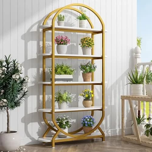 Semoic Tall Bookshelf Arched Bookcase 5-Tier | Industrial Modern Open Display Shelf for Living Room & Home Office thumbnail 6