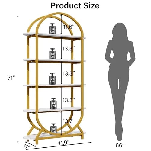 Semoic Tall Bookshelf Arched Bookcase 5-Tier | Industrial Modern Open Display Shelf for Living Room & Home Office thumbnail 2