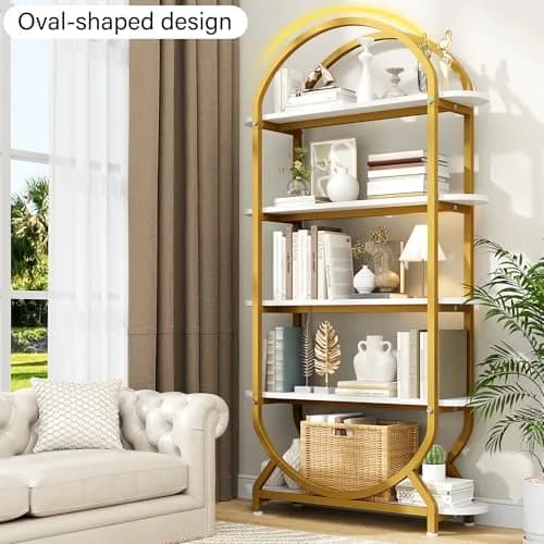 Semoic Tall Bookshelf Arched Bookcase 5-Tier | Industrial Modern Open Display Shelf for Living Room & Home Office thumbnail 3