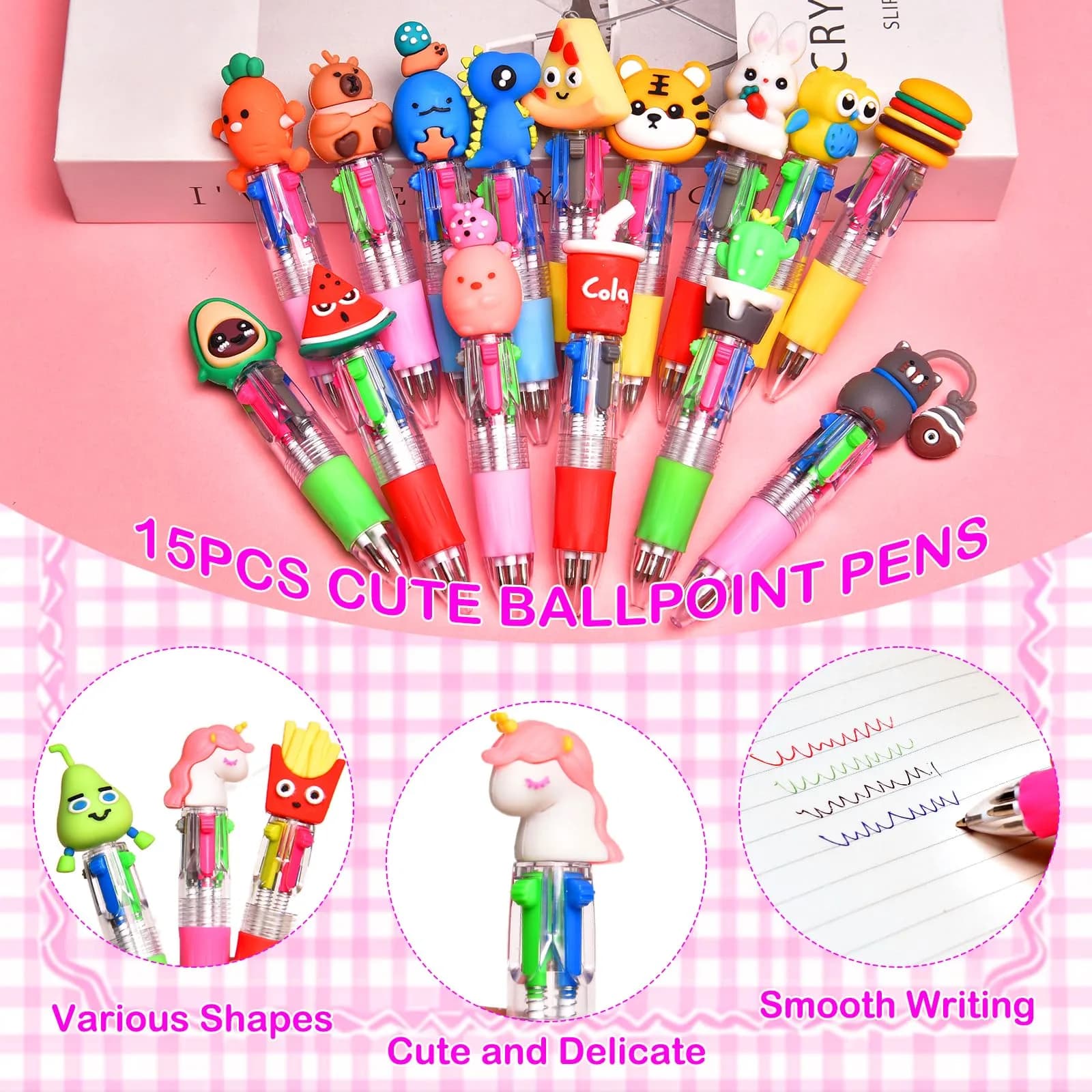 BIMORITA Multicolor Pens 4-in-1 (15-Pack) | Cute Cartoon Theme Ballpoint Pens for Students & Party Favors - view 5