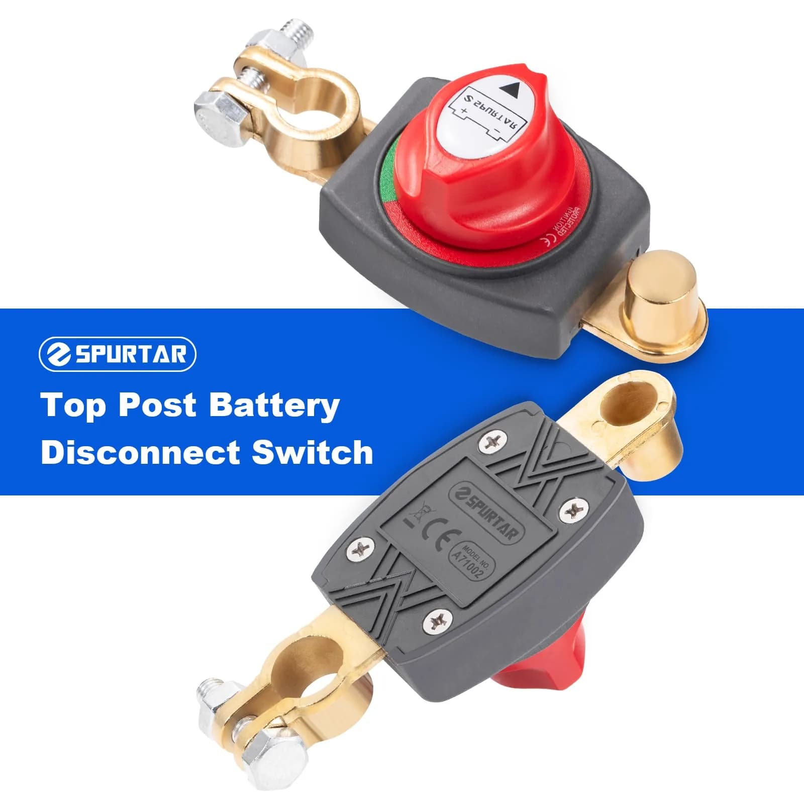 Spurtar Red Top Post Battery Disconnect Switch 12V-48V 275A | Heavy Duty Copper for Cars, Boats, RVs - view 6