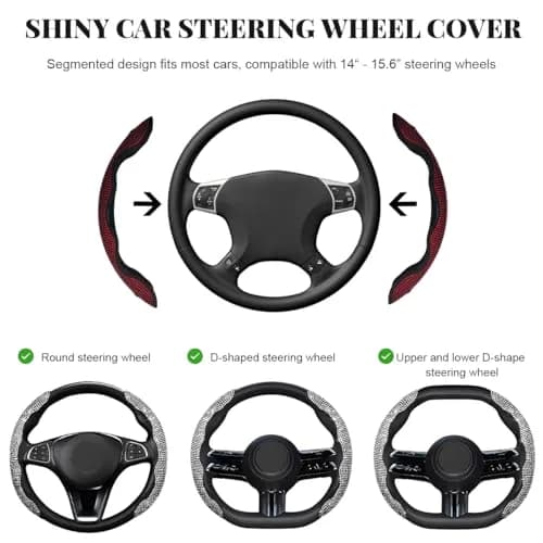 BWBWND 2 PCS Steering Wheel Cover with Rhinestones | Sparkly Non-Slip Car Accessory (14-15.6 inch) thumbnail 2