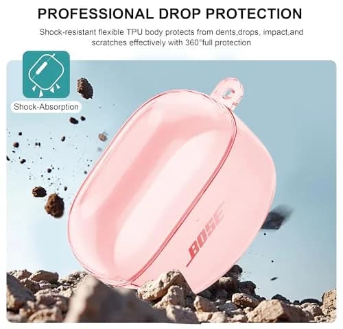 Aircawin Clear Pink TPU Case for Bose QuietComfort Earbuds II/Ultra, 2-Piece Hingeless Design | Protects from Scratches & Drops thumbnail 4