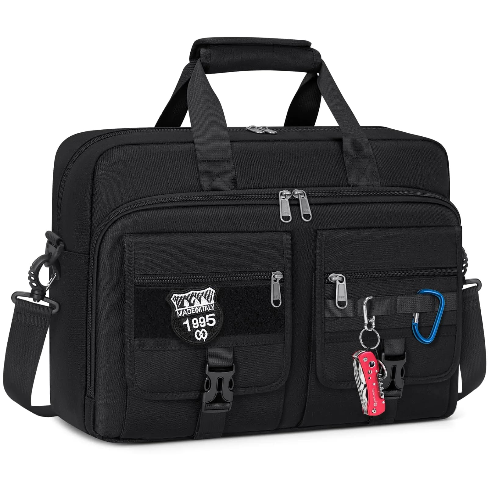 RAINSMORE Tactical Laptop Bag 15.6 Inch Waterproof Military Shoulder Messenger Bag for Men | Large Capacity, Durable & Stylish — Black