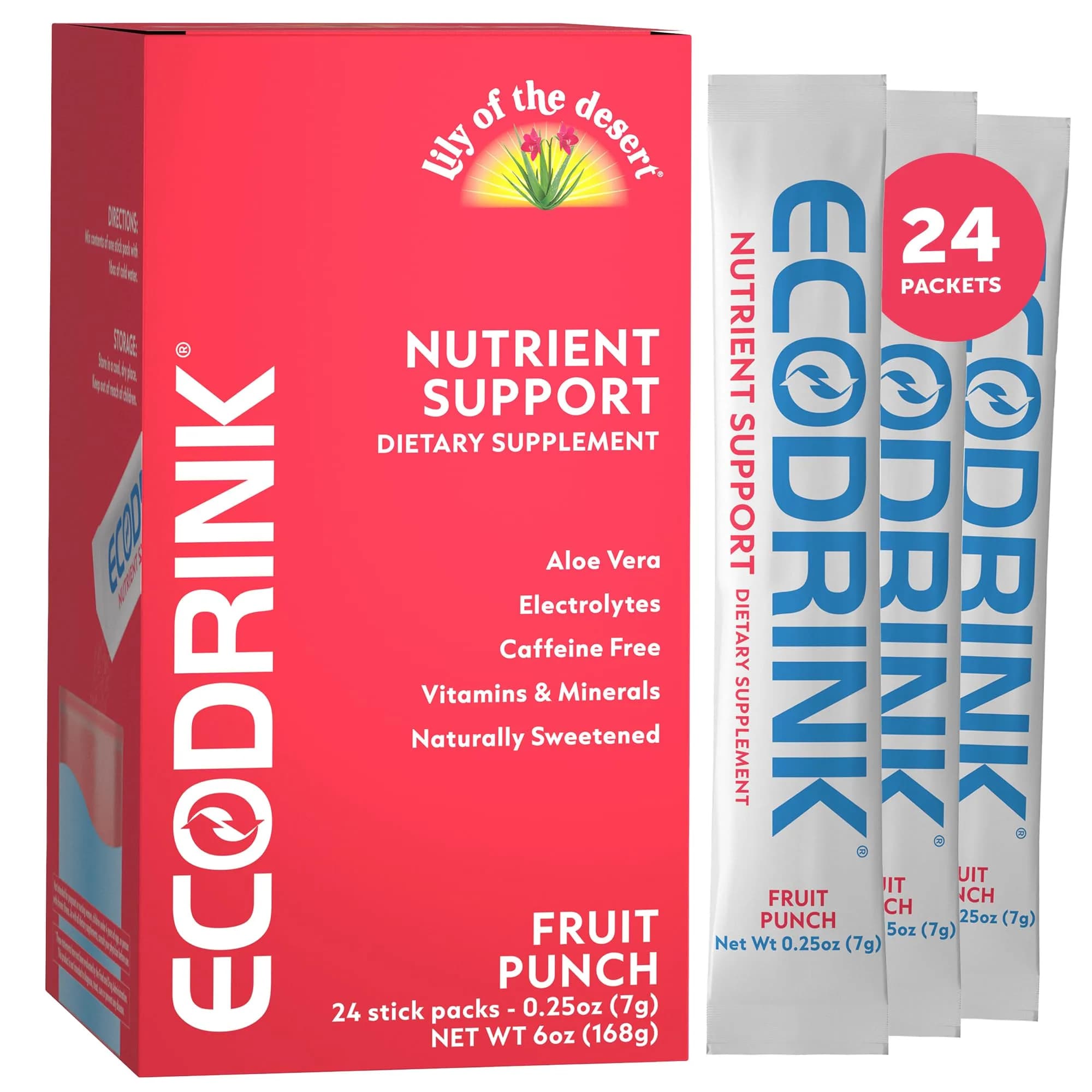 Eco Drink Nutrient Support Packets 24 Count | Hydrating Fruit Punch Electrolyte Mix with Aloe, No Sugar