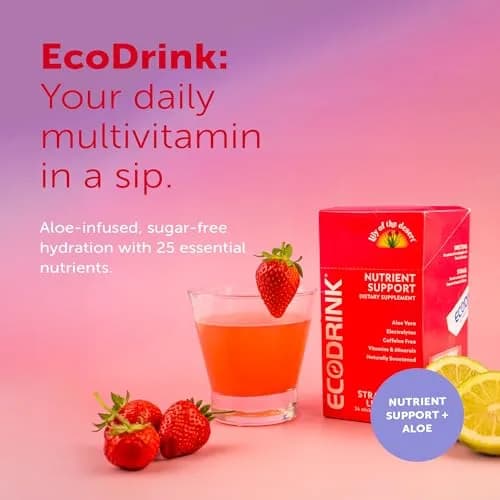 Eco Drink Nutrient Support Packets 24 Count | Hydrating Fruit Punch Electrolyte Mix with Aloe, No Sugar thumbnail 3