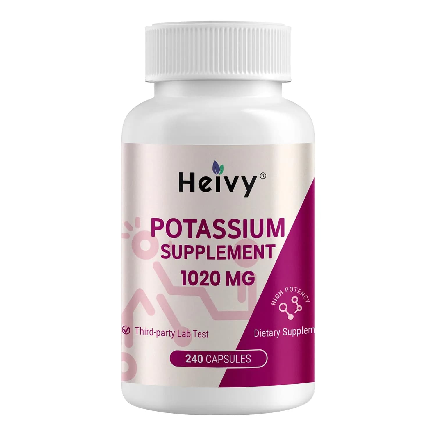 Heivy Potassium Supplement 1020 mg | Supports Electrolyte & Heart Health, Made in USA (240 Vegetarian Capsules)
