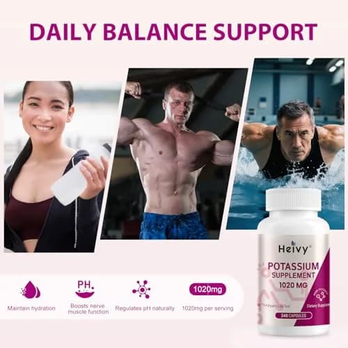 Heivy Potassium Supplement 1020 mg | Supports Electrolyte & Heart Health, Made in USA (240 Vegetarian Capsules) thumbnail 5