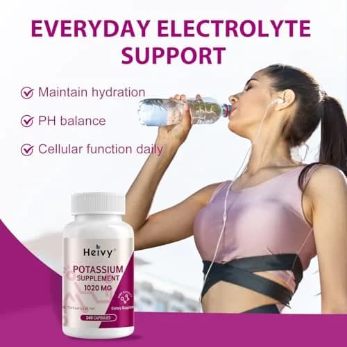 Heivy Potassium Supplement 1020 mg | Supports Electrolyte & Heart Health, Made in USA (240 Vegetarian Capsules) thumbnail 7