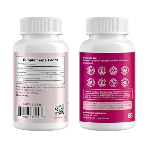 Heivy Potassium Supplement 1020 mg | Supports Electrolyte & Heart Health, Made in USA (240 Vegetarian Capsules) thumbnail 2
