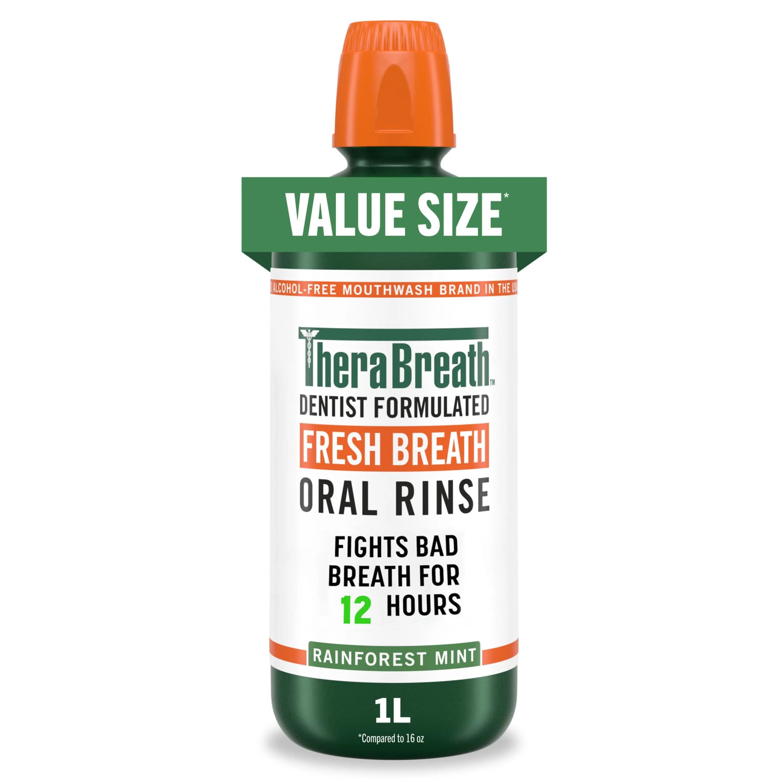 TheraBreath Fresh Breath Mouthwash, Rainforest Mint, 33.8 oz | Clinically Proven 24-Hour Freshness