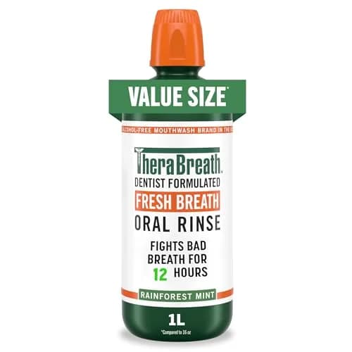TheraBreath Fresh Breath Mouthwash, Rainforest Mint, 33.8 oz | Clinically Proven 24-Hour Freshness thumbnail 1