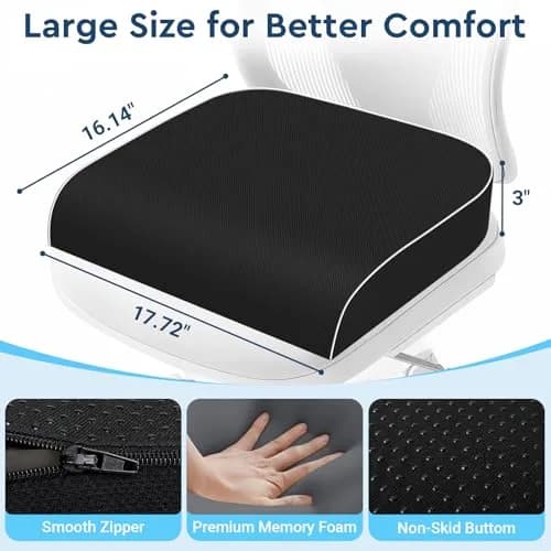 SofterCharm Black Memory Foam Office Chair Cushion | Large, 41cm (16.14") thumbnail 2