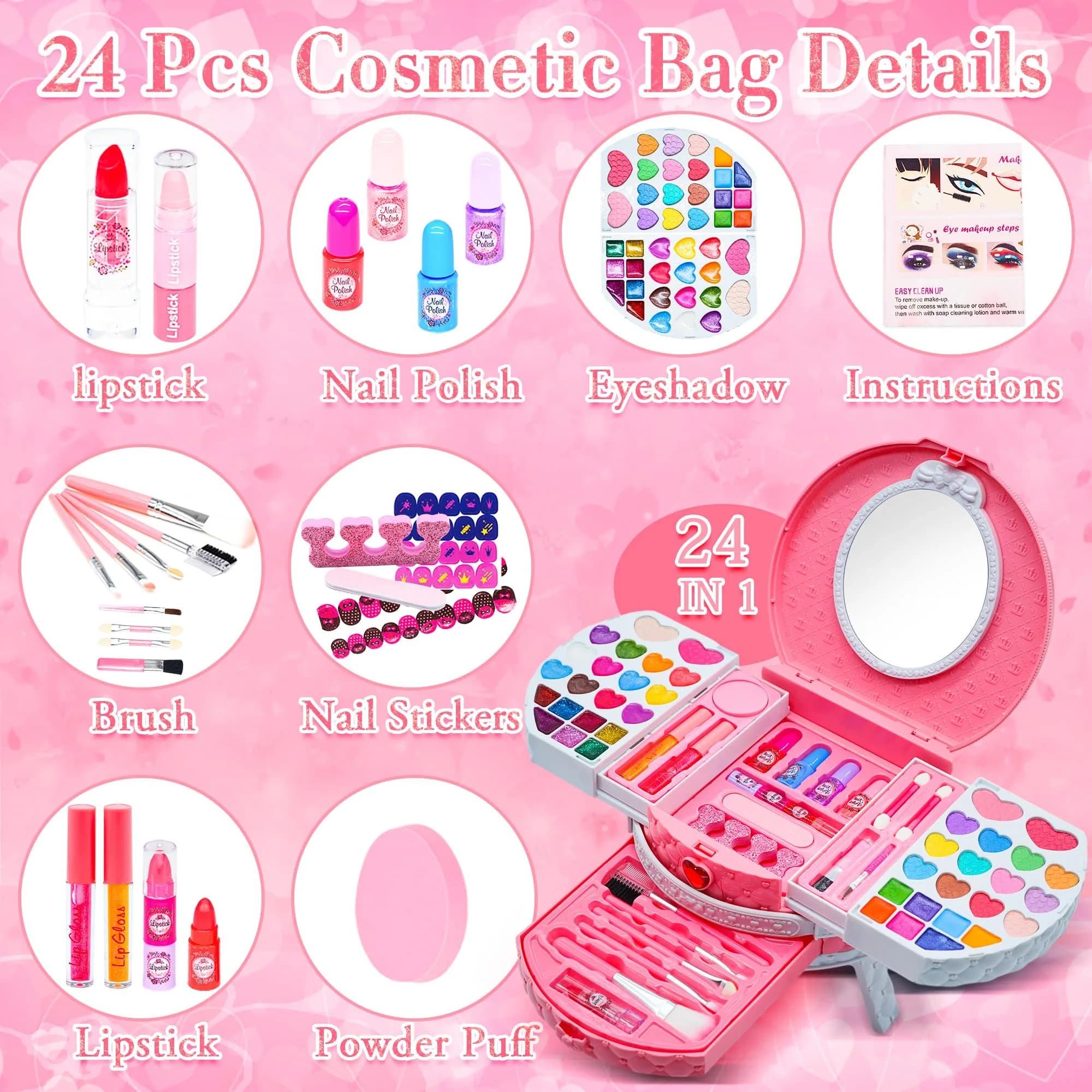 Mrabbitoo Kids Makeup Deep and Light Pink 66 Pcs Play Make Up Kit | Princess Toddler Kid Stuff - view 2