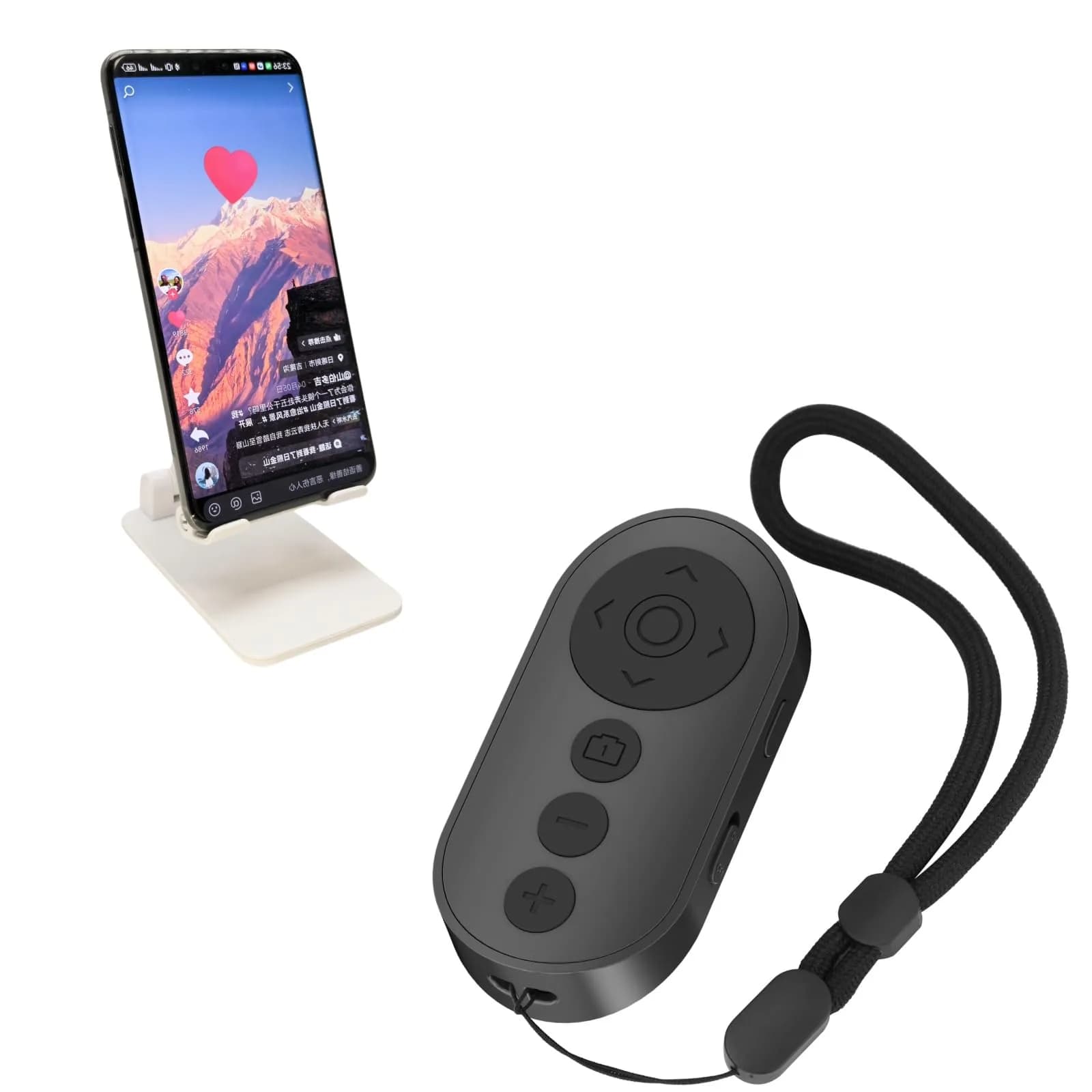 Aistraunix Black Wireless Remote Control for TikTok & Smartphones | 10m (33ft) Range — 1Black with Holder
