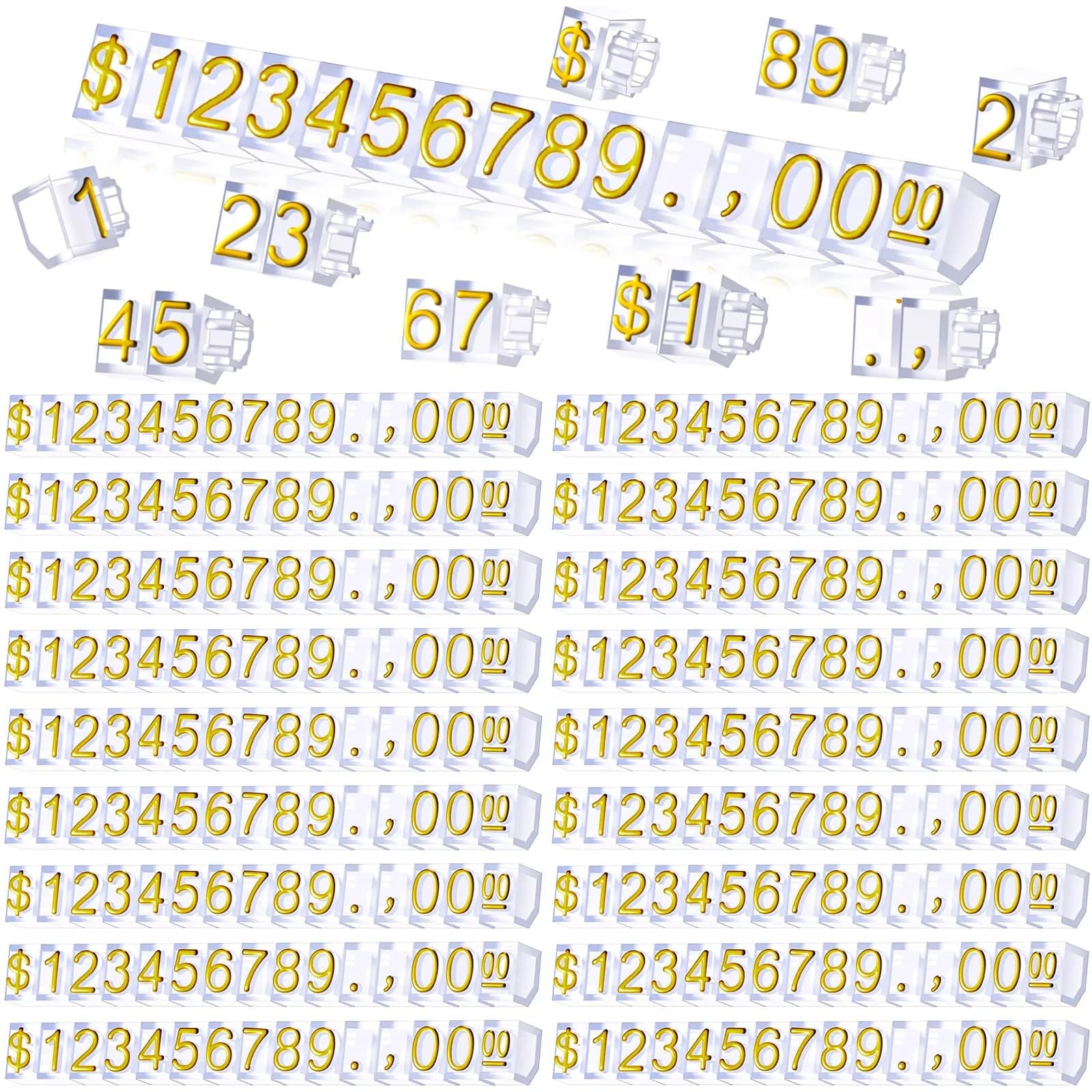 Qunclay 50 Sets Clear Price Display Cubes with Gold Numbers & Black Bases - Adjustable Retail Pricing Tags - main product image