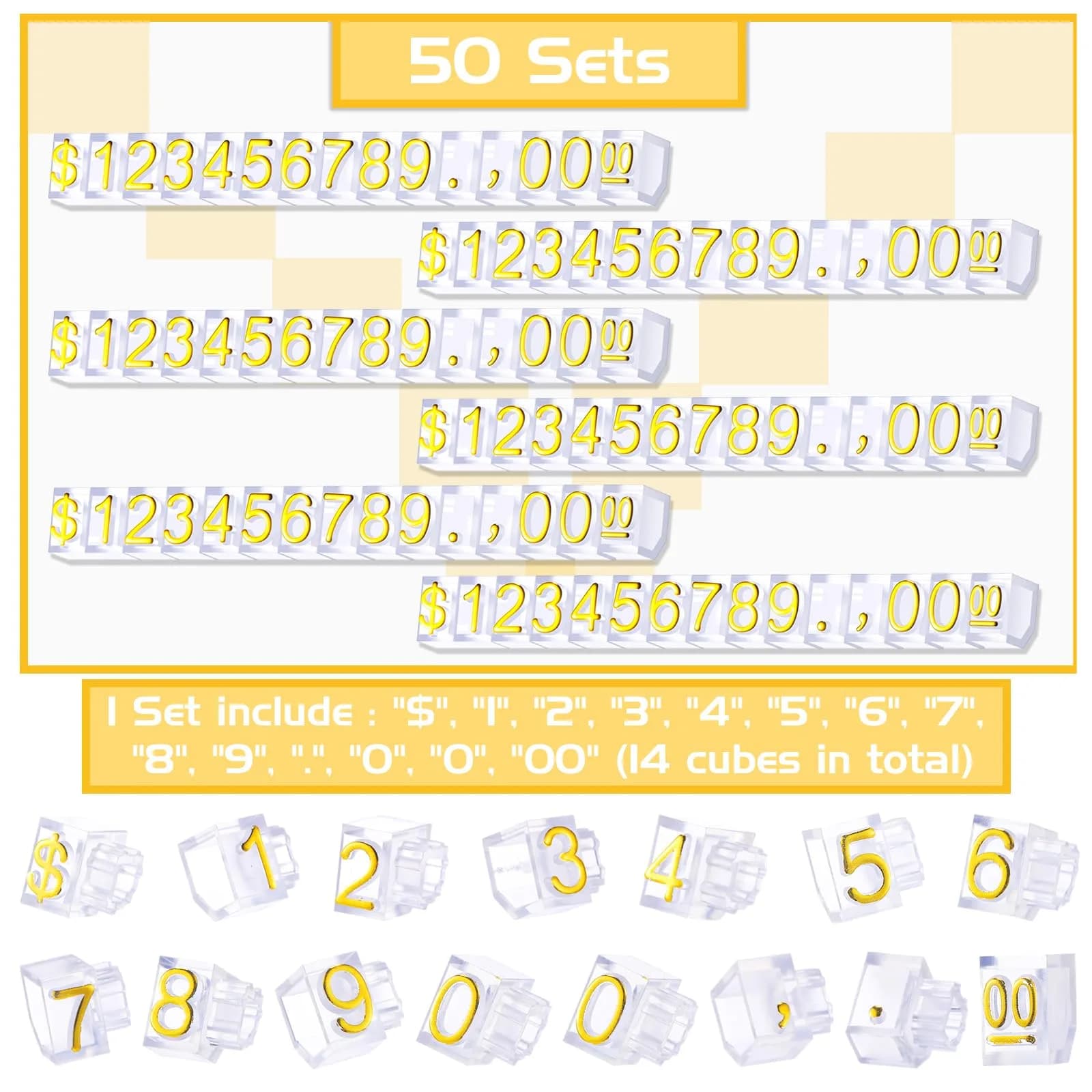 Qunclay 50 Sets Clear Price Display Cubes with Gold Numbers & Black Bases - Adjustable Retail Pricing Tags - view 3