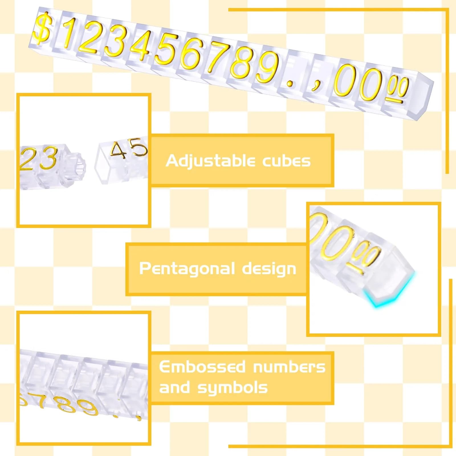 Qunclay 50 Sets Clear Price Display Cubes with Gold Numbers & Black Bases - Adjustable Retail Pricing Tags - view 4