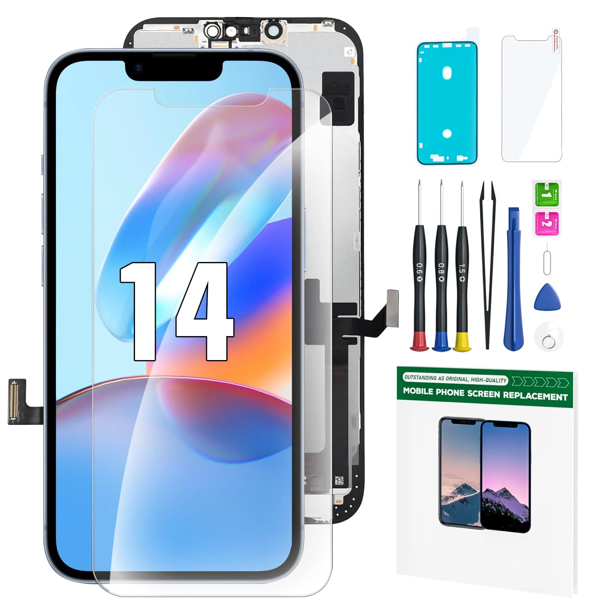 FFtopu iPhone 14 Screen Replacement Kit 6.1" LCD Display with Tools & Protector