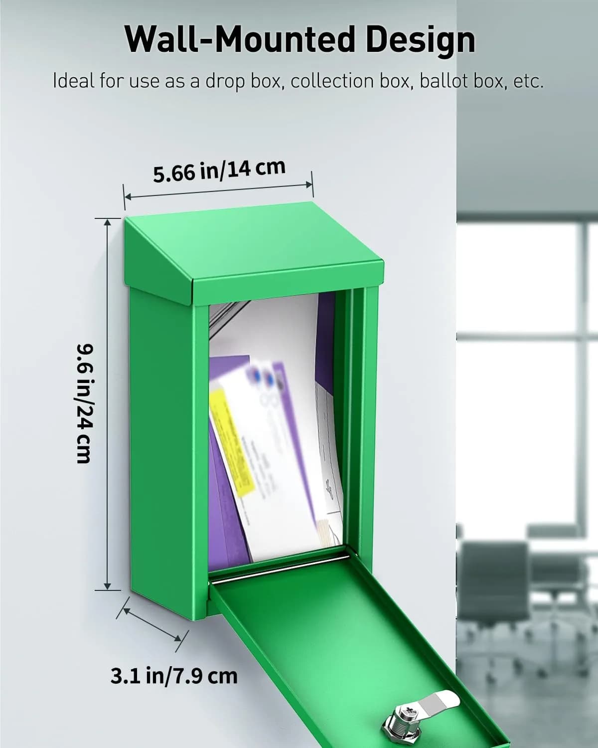 Uniclife Green Metal Donation Box, Wall Mounted Mailbox for Outside 26 cm (9.6 in) | Secure Key Drop Box with Dual Slots - view 5
