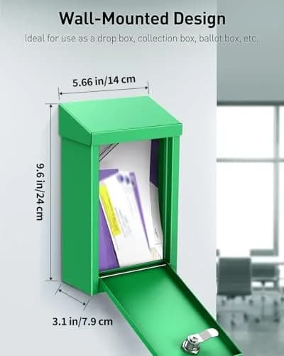 Uniclife Green Metal Donation Box, Wall Mounted Mailbox for Outside 26 cm (9.6 in) | Secure Key Drop Box with Dual Slots thumbnail 5