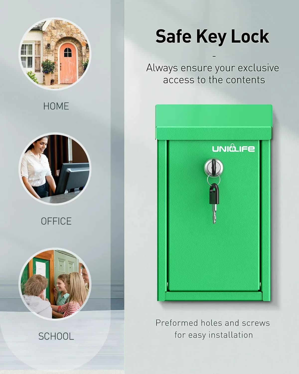 Uniclife Green Metal Donation Box, Wall Mounted Mailbox for Outside 26 cm (9.6 in) | Secure Key Drop Box with Dual Slots - view 6