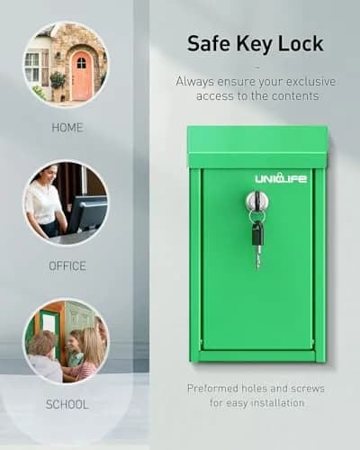 Uniclife Green Metal Donation Box, Wall Mounted Mailbox for Outside 26 cm (9.6 in) | Secure Key Drop Box with Dual Slots thumbnail 6