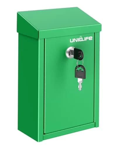Uniclife Green Metal Donation Box, Wall Mounted Mailbox for Outside 26 cm (9.6 in) | Secure Key Drop Box with Dual Slots thumbnail 1