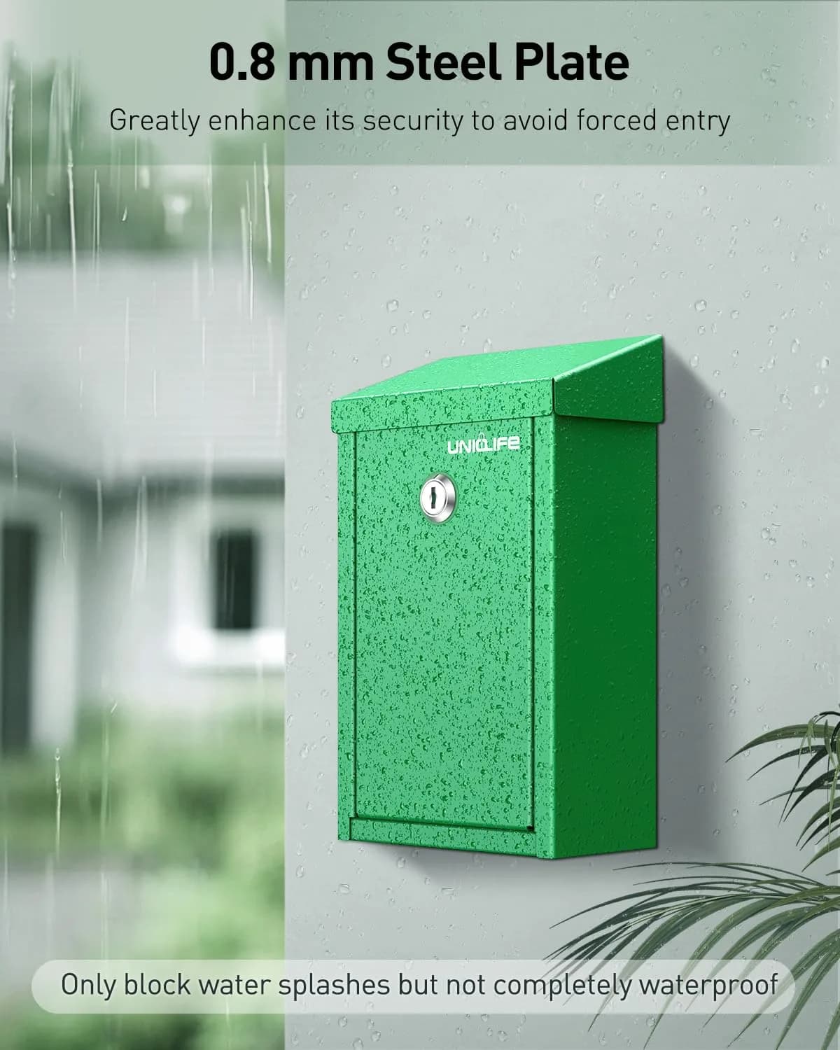 Uniclife Green Metal Donation Box, Wall Mounted Mailbox for Outside 26 cm (9.6 in) | Secure Key Drop Box with Dual Slots - view 3