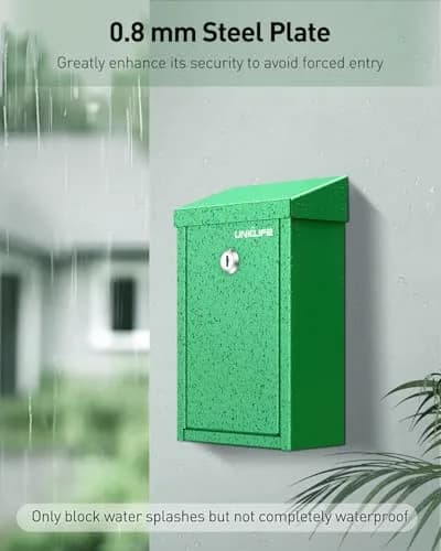 Uniclife Green Metal Donation Box, Wall Mounted Mailbox for Outside 26 cm (9.6 in) | Secure Key Drop Box with Dual Slots thumbnail 3
