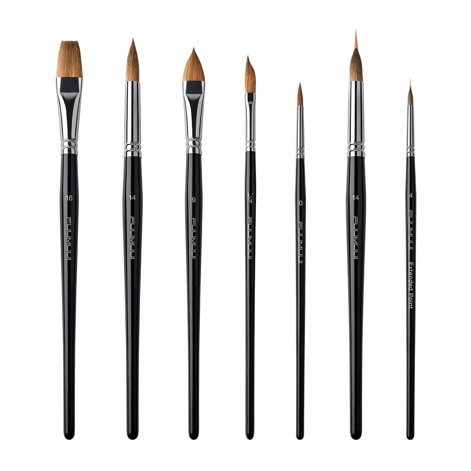 Fuumuui Watercolor Brushes Professional 10Pcs Synthetic Squirrel Hair Paint Brush Set with Flat, Round, Dagger, Cat's Tongue Oval Wash Shapes | Artist & Beginner Friendly — Black7