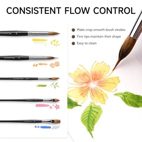 Fuumuui 7pcs Sable Watercolor Brush Set with Extended Needle, Round, Flat, Dagger, Cat's Tongue Shapes | Professional Artist Detail & Wash Painting thumbnail 5